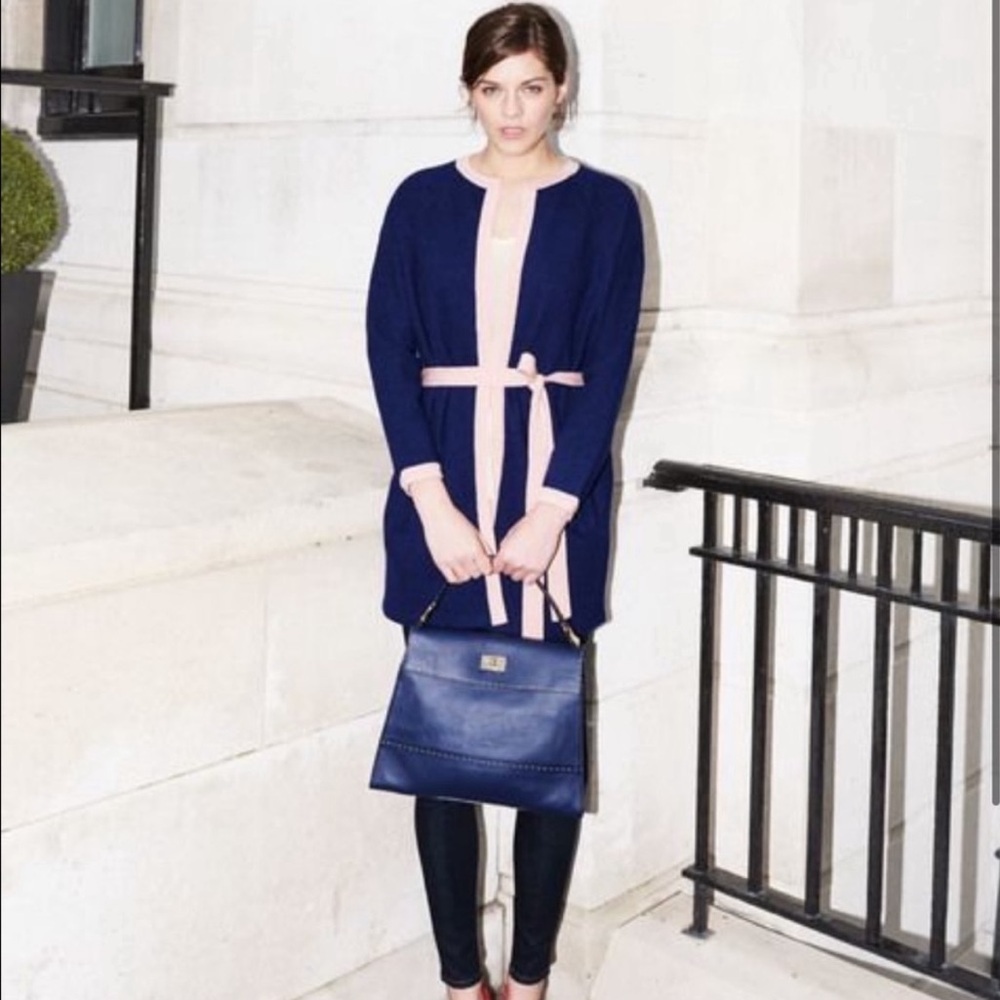 Boden Navy and Pink Cardigan Sweater